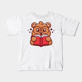 Cute bear reading book cartoon Kids T-Shirt